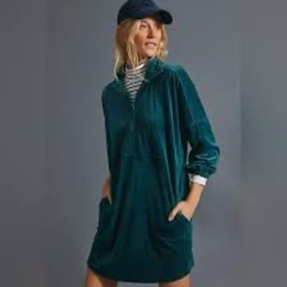 Saturday Sunday Anthropologie Rosalind Velvet Tunic Dress Green Velour Small